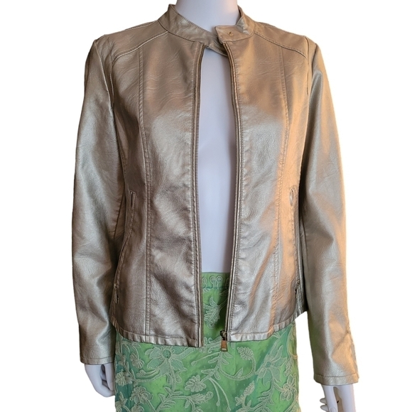 Baccini Faux Leather Gold Jacket Size M - Picture 1 of 3